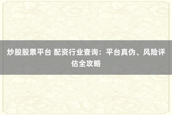 炒股股票平台 配资行业查询：平台真伪、风险评估全攻略