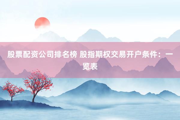 股票配资公司排名榜 股指期权交易开户条件：一览表