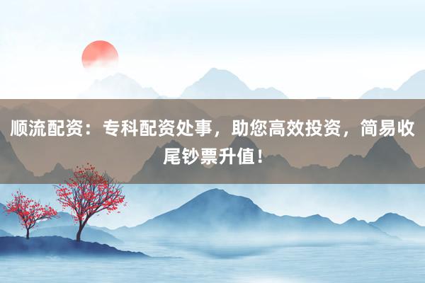 顺流配资：专科配资处事，助您高效投资，简易收尾钞票升值！