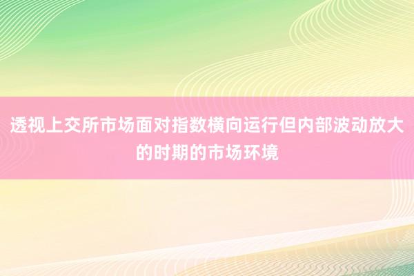 透视上交所市场面对指数横向运行但内部波动放大的时期的市场环境