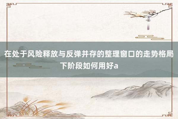 在处于风险释放与反弹并存的整理窗口的走势格局下阶段如何用好a