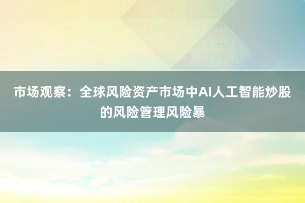 市场观察：全球风险资产市场中AI人工智能炒股的风险管理风险暴