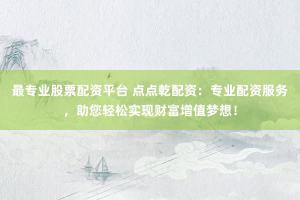 最专业股票配资平台 点点乾配资：专业配资服务，助您轻松实现财富增值梦想！