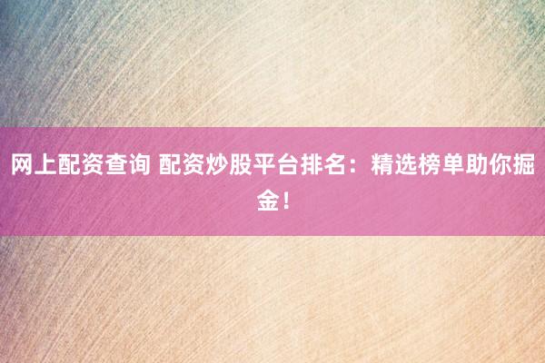 网上配资查询 配资炒股平台排名：精选榜单助你掘金！