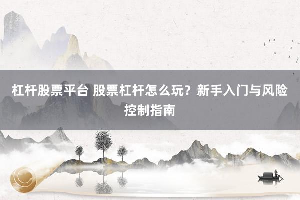 杠杆股票平台 股票杠杆怎么玩？新手入门与风险控制指南